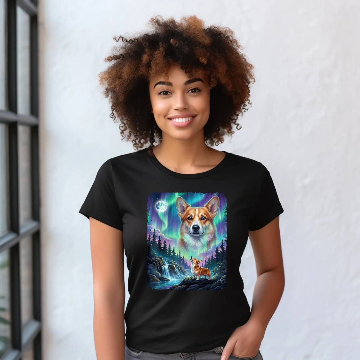 Pembroke Welsh Corgi Aurora Shirt Howling Dog Graphic Design Apparel Mens