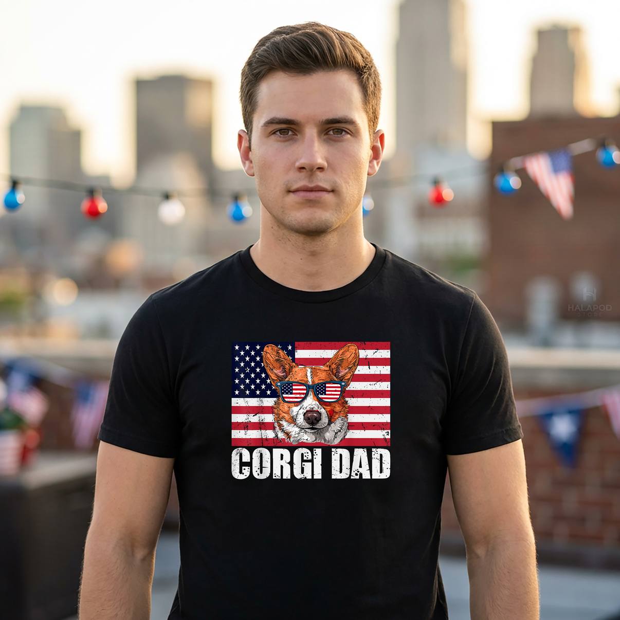 Pembroke Welsh Corgi Dad Shirt US Flag 4th Of July Patriotic Graphic Men