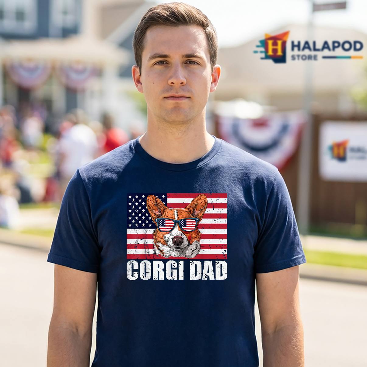 Pembroke Welsh Corgi Dad T-Shirt US Flag 4th Of July Patriotic Graphic Men