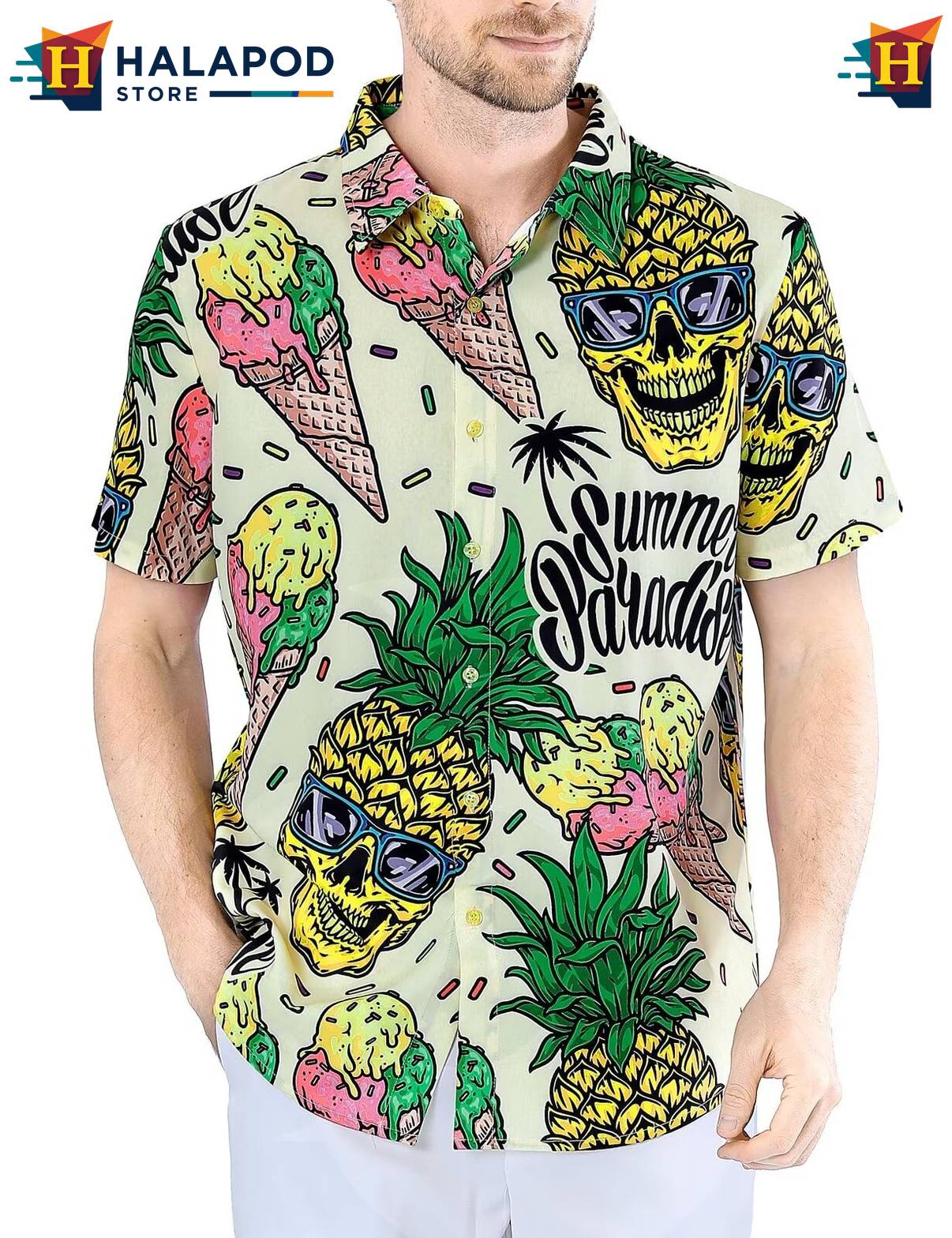 Pineapple Ice Cream Tropical Shirt Mens Tropical Beach Button Down Apparel