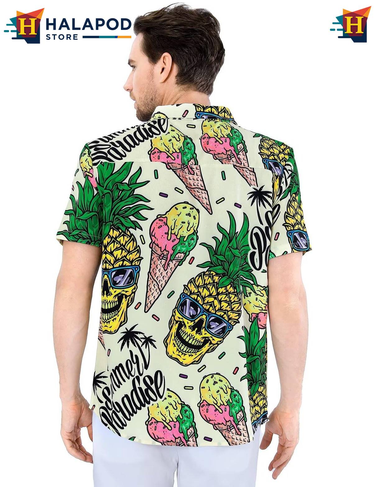 Pineapple Ice Cream Aloha Shirt Mens Tropical Beach Button Down Apparel