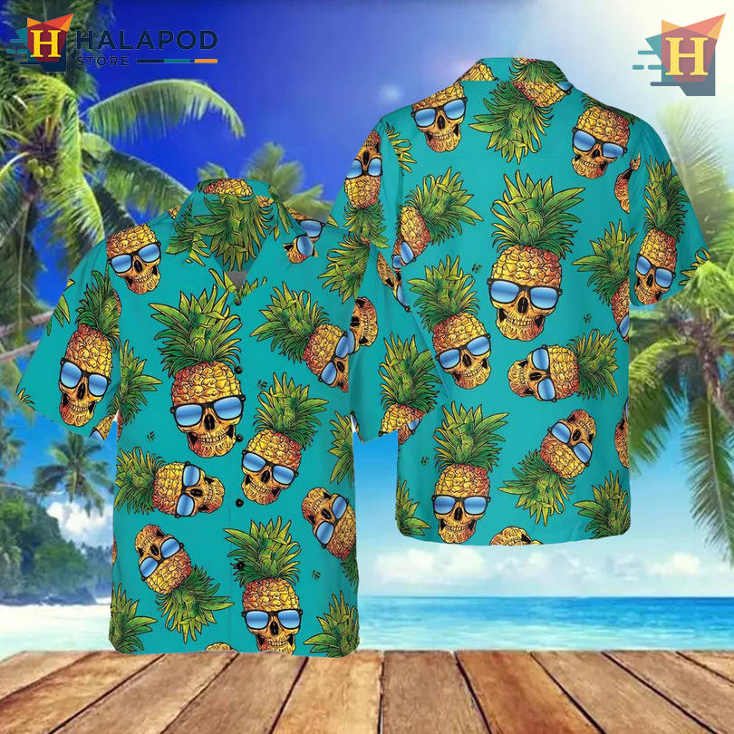 Pineapple Skull Graphic Vintage Aloha Shirt Edgy Summer Island Outfit