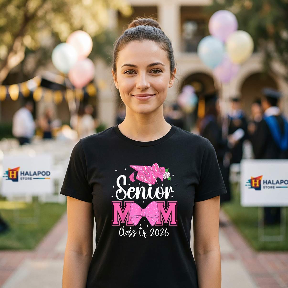 Pink Coquette Bow Mom T-Shirt Senior Class Of 2026 Graduation Graphic For Womens
