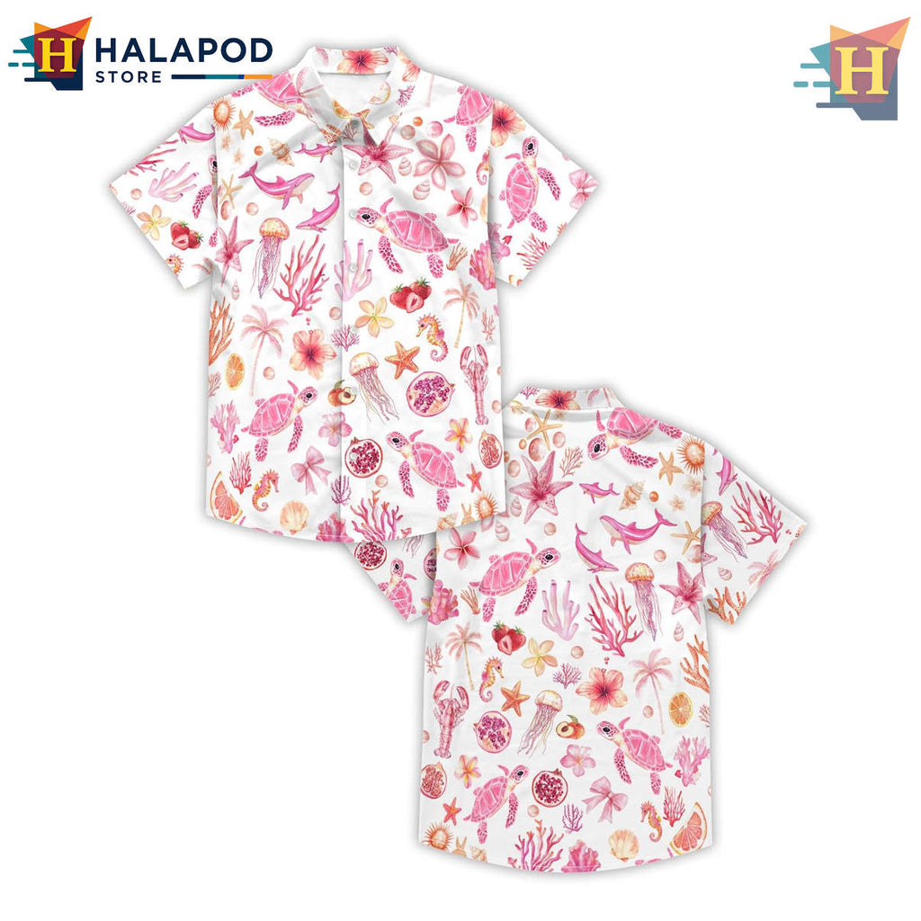 Pink Hawaiian Shirt Summer Beach Tropical Vacation Print Casual Aloha Mens Gear