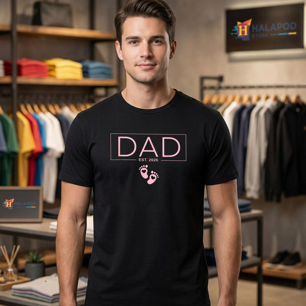 Pink New Dad Expect Baby Est Shirt 2026 Fathers Day Family Fan Apparel Gifts