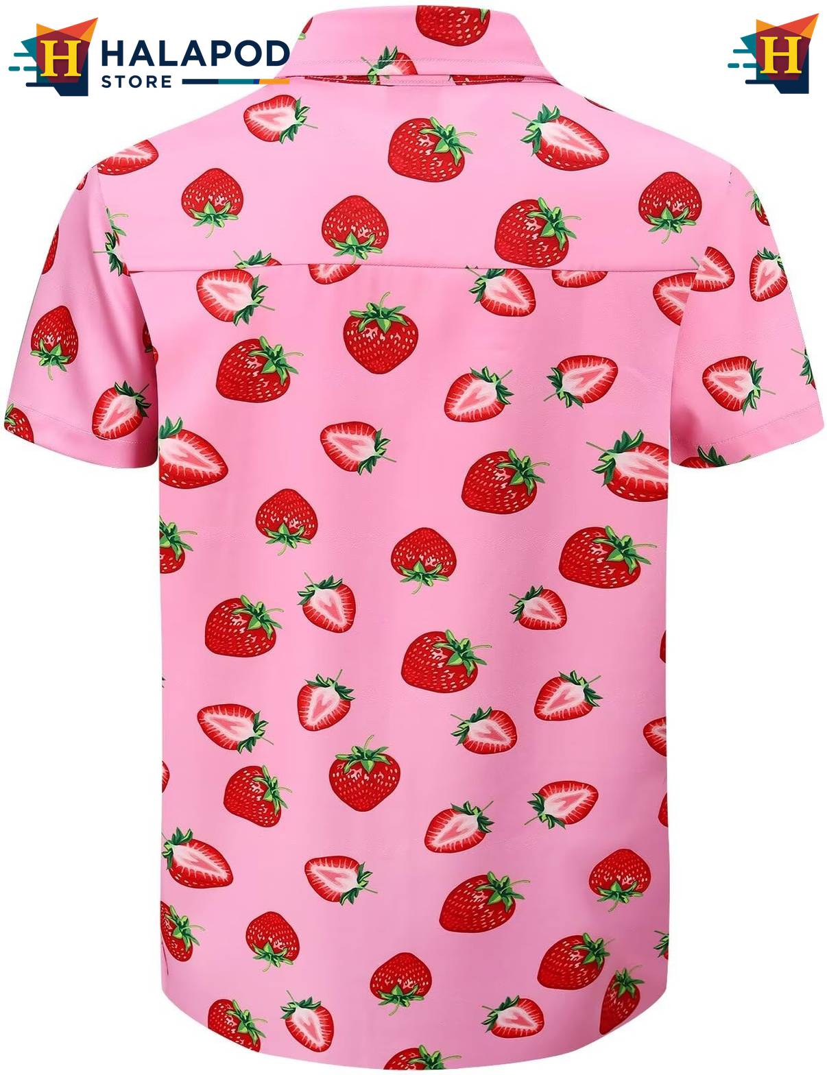 Pink Strawberry Aloha Shirt Mens Tropical Beach Button Down Short Sleeve