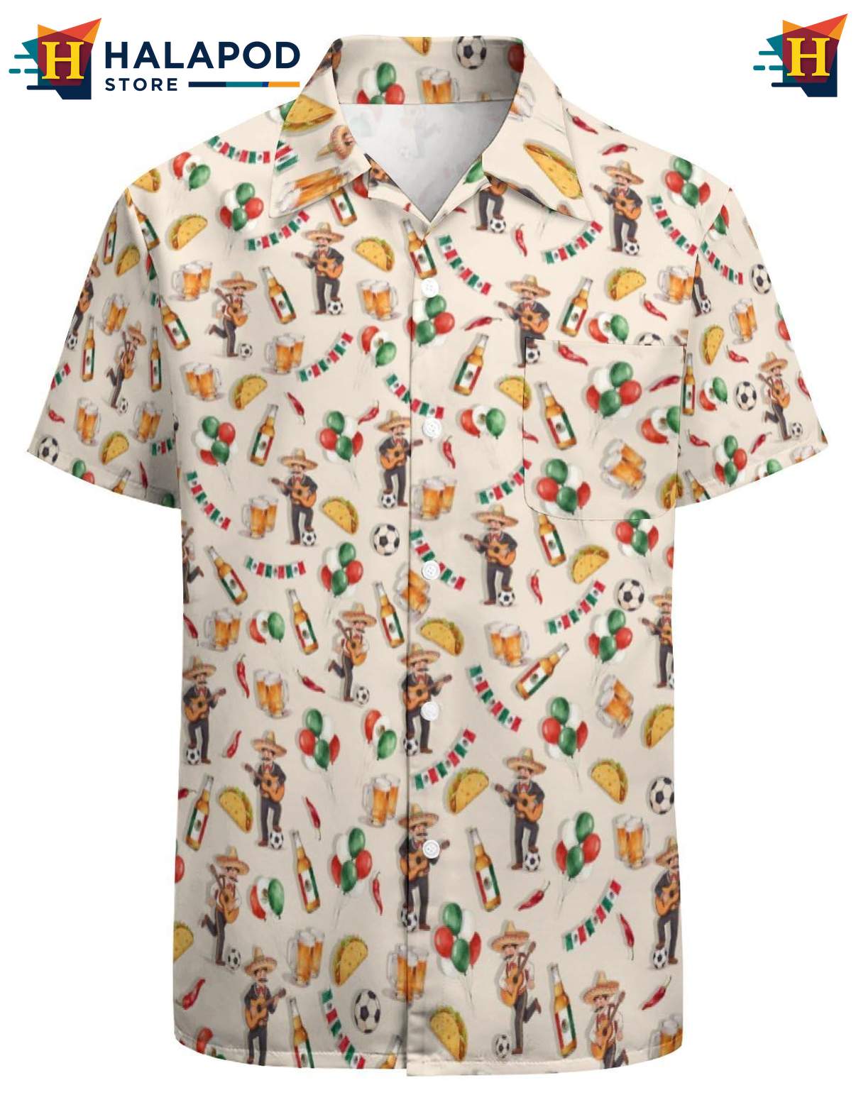 Playful Chihuahua Hawaiian Shirt, Tropical Button Up With Tacos And Maracas