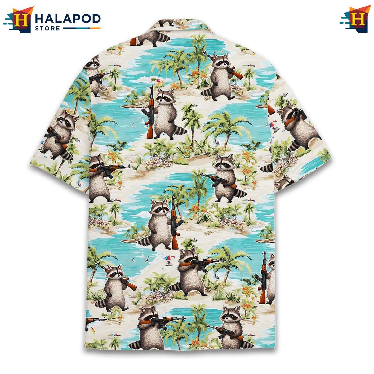 Playful Raccoon Aloha Shirt, Light Blue Tropical Summer Button Down For Men