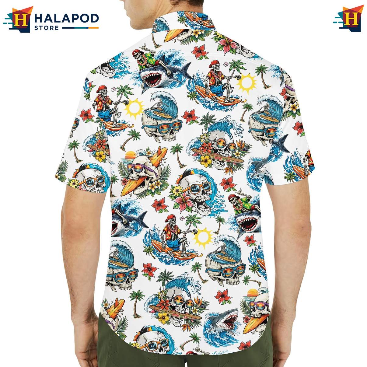 Playful Shark Cat Short-sleeve button-up shirt, Vibrant Summer Beach Button Down For Men