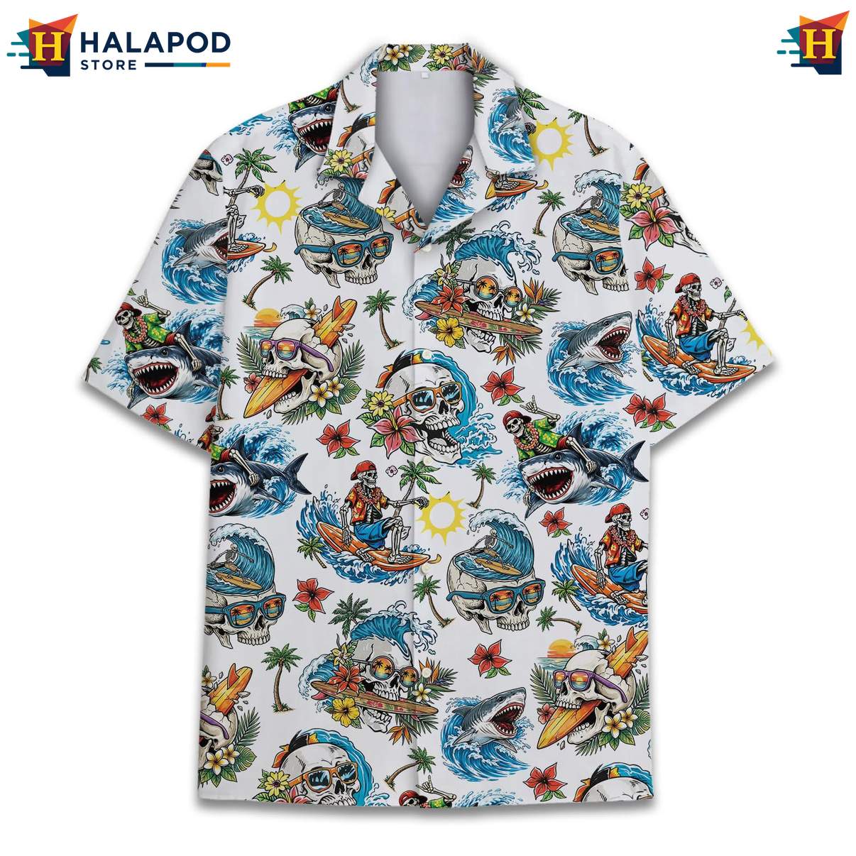 Playful Shark Cat Aloha Shirt, Vibrant Summer Beach Button Down For Men