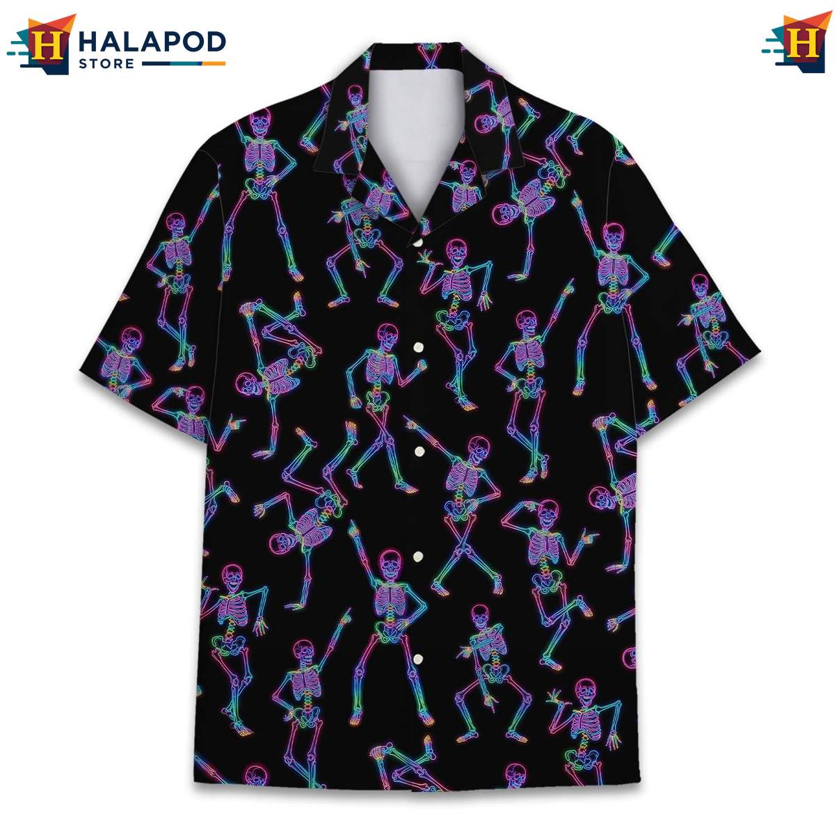 Playful Skeleton Cat Tropical Shirt, Vibrant Neon Summer Button Down For Men