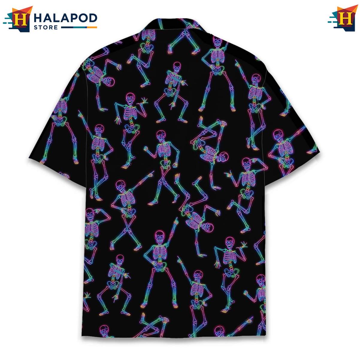 Playful Skeleton Cat Aloha Shirt, Vibrant Neon Summer Button Down For Men