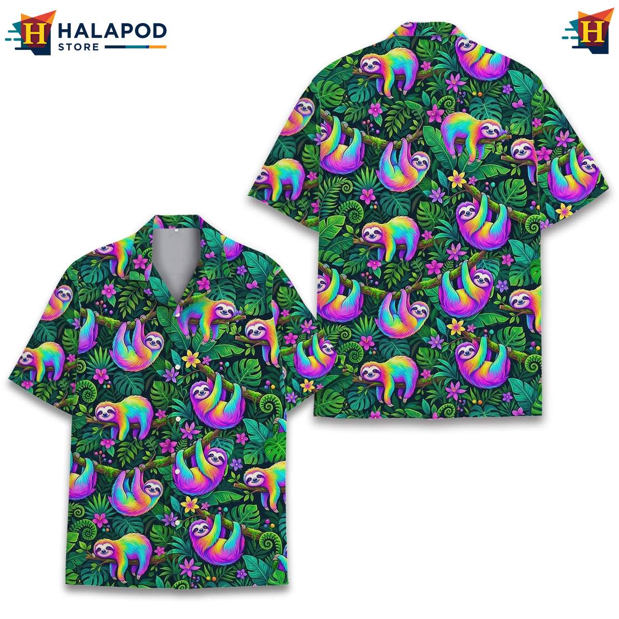 Playful Sloth Tropical Shirt, Multicolor Tropical Design For Summer Beach Fun