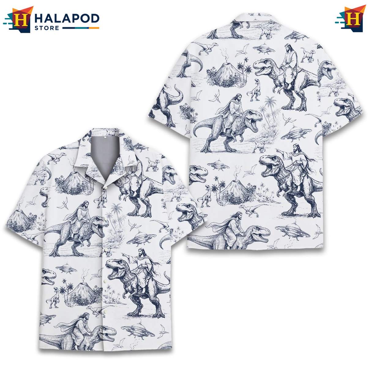 Playful T Rex Aloha T-Shirt, Cartoon Dinosaur Print Beach Shirt For Men