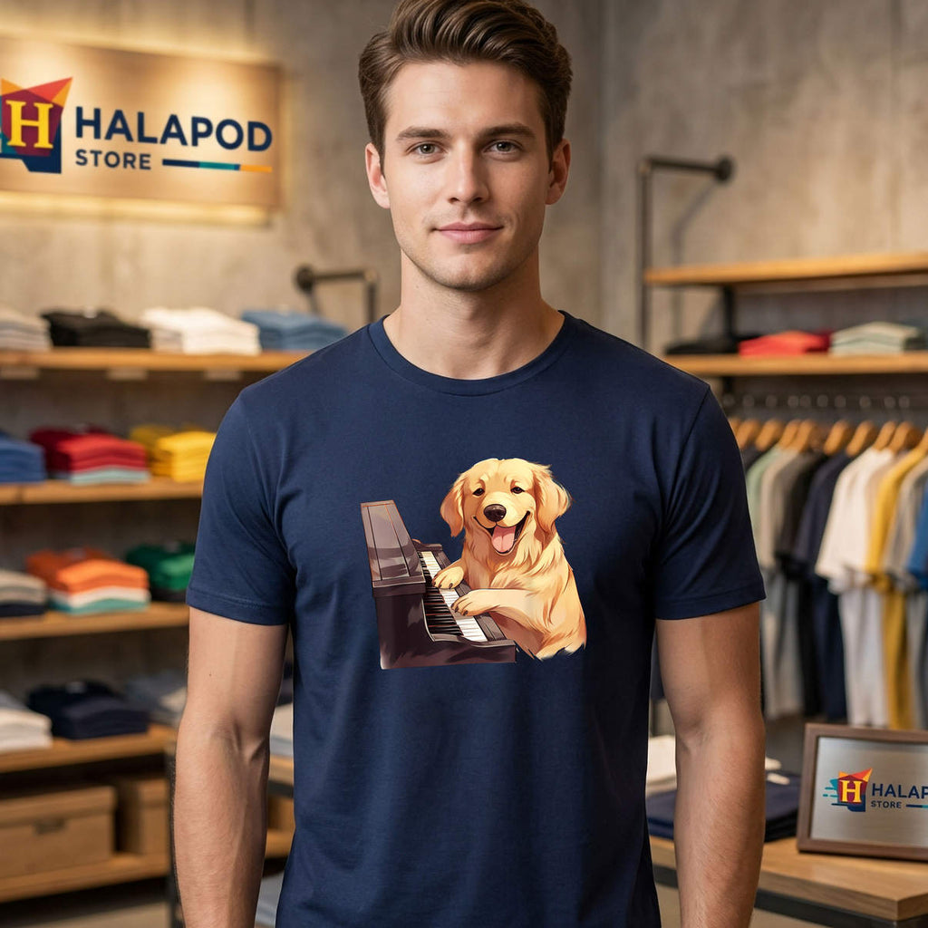 Playing Piano Retriever Shirt Funny Golden Dog Lover Casual Graphic Mens