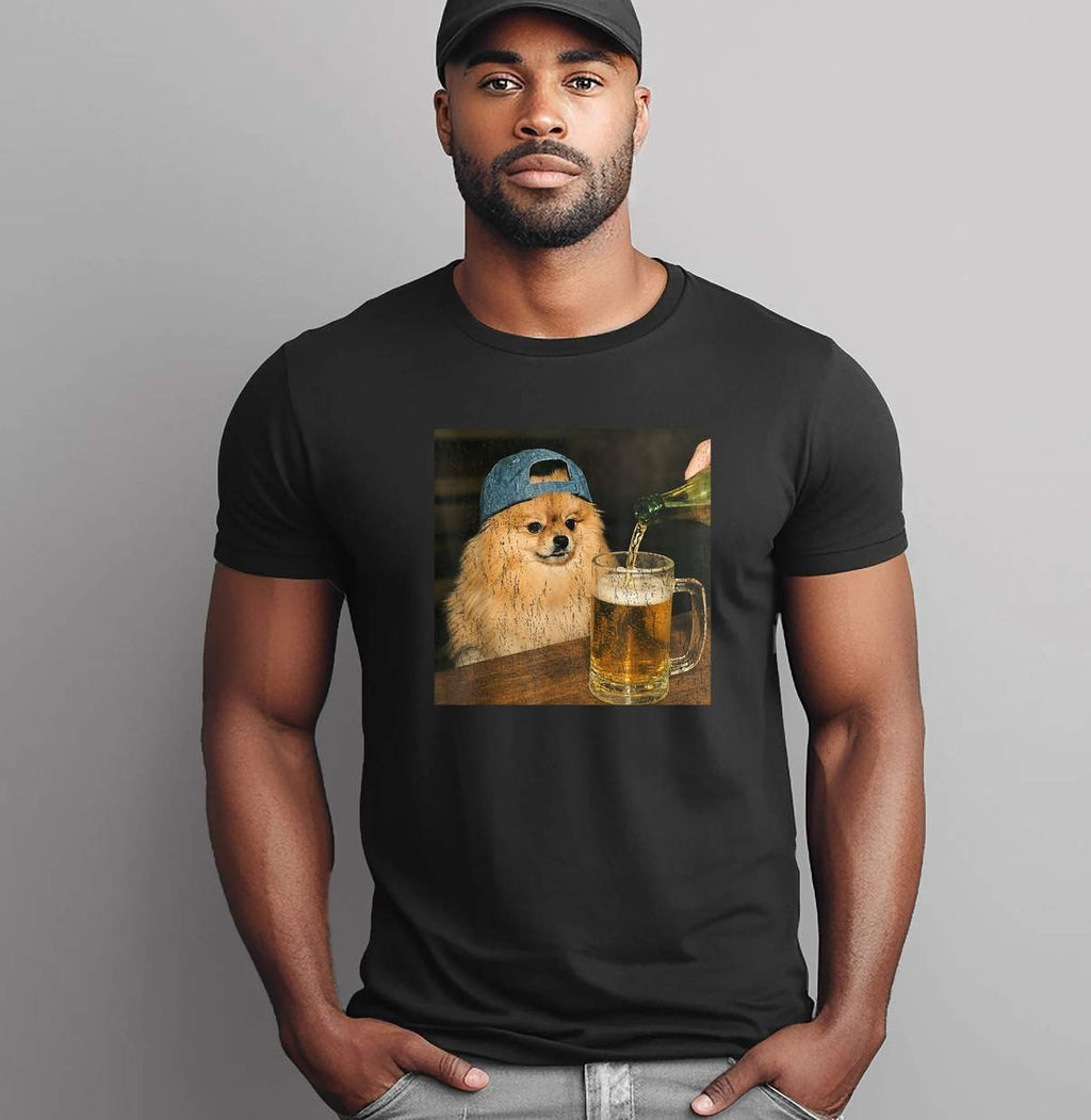 Pomeranian Drinking Beer Meme Shirt Funny Dog Art Vintage Graphic Mens
