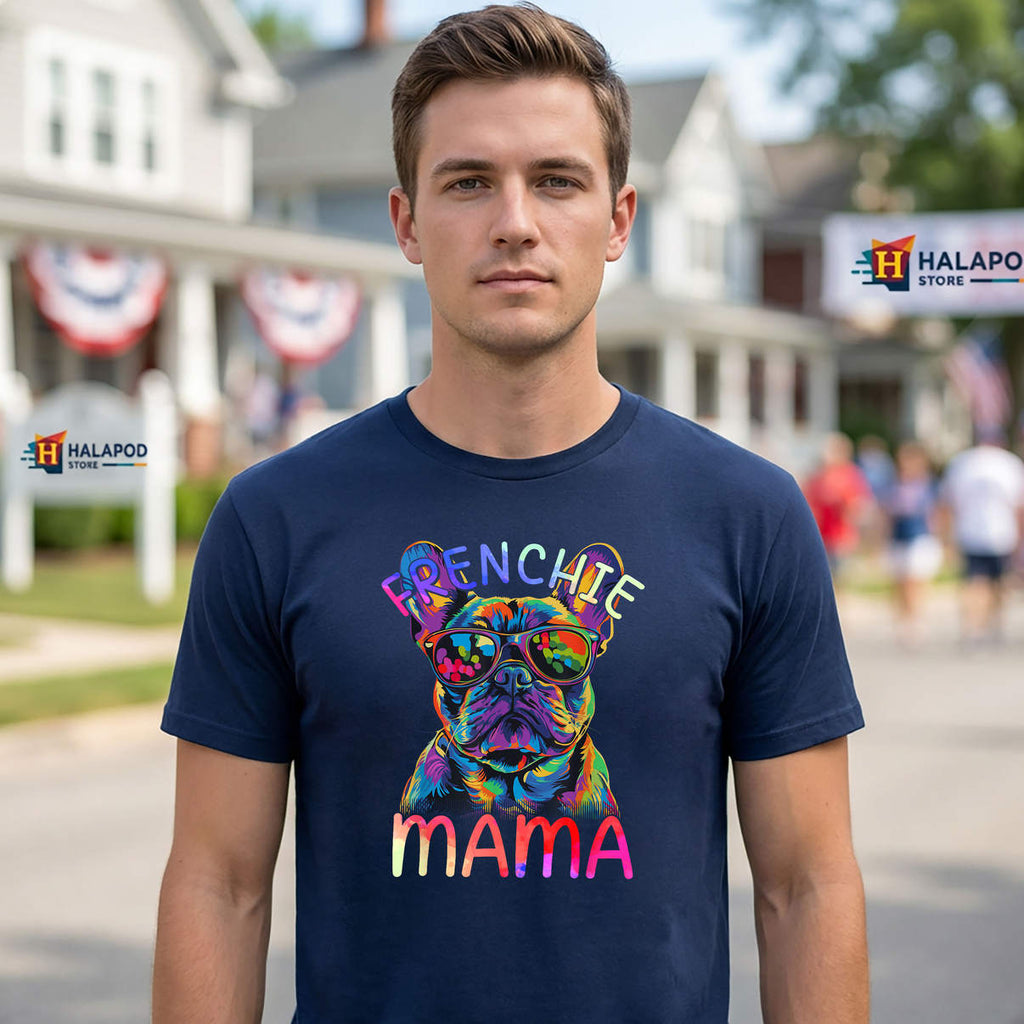 Pop Art French Bulldog Mom Shirt Colorful Frenchie Mama Casual Graphic Womens