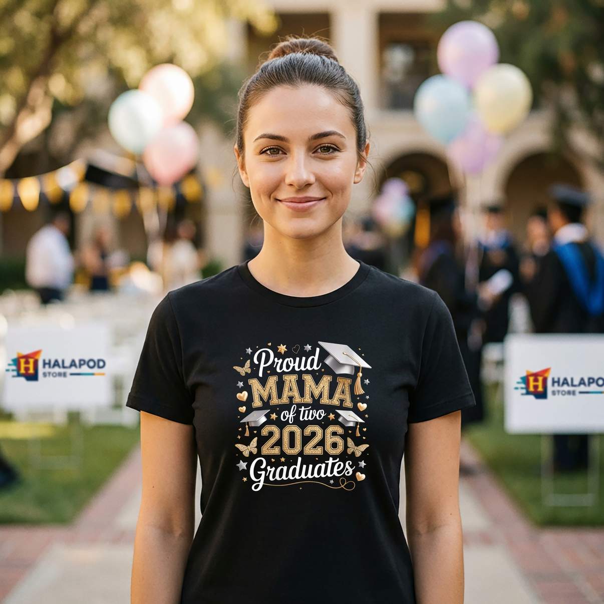 Proud Mama Of Two 2026 T-Shirt Class Of Graduates Graduation Graphic For Womens