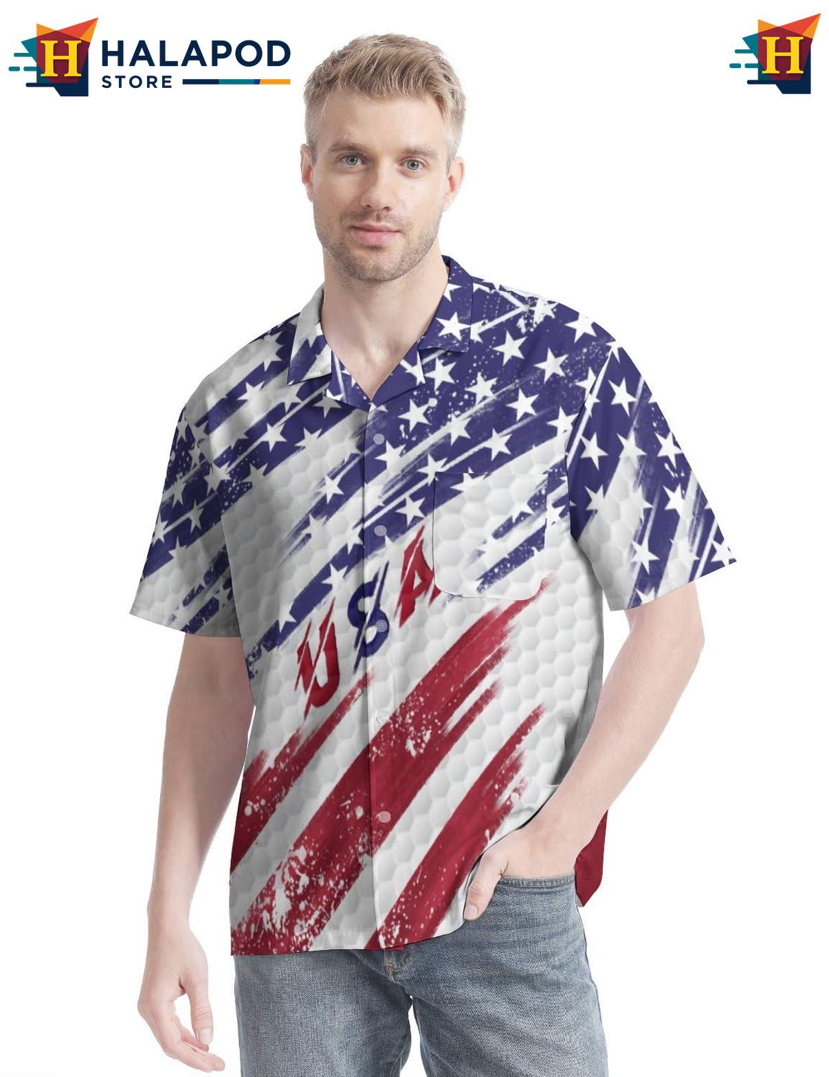 Proud Military Aloha Tee Shirt, Patriotic Button Up Shirt With Red White Blue Stripes