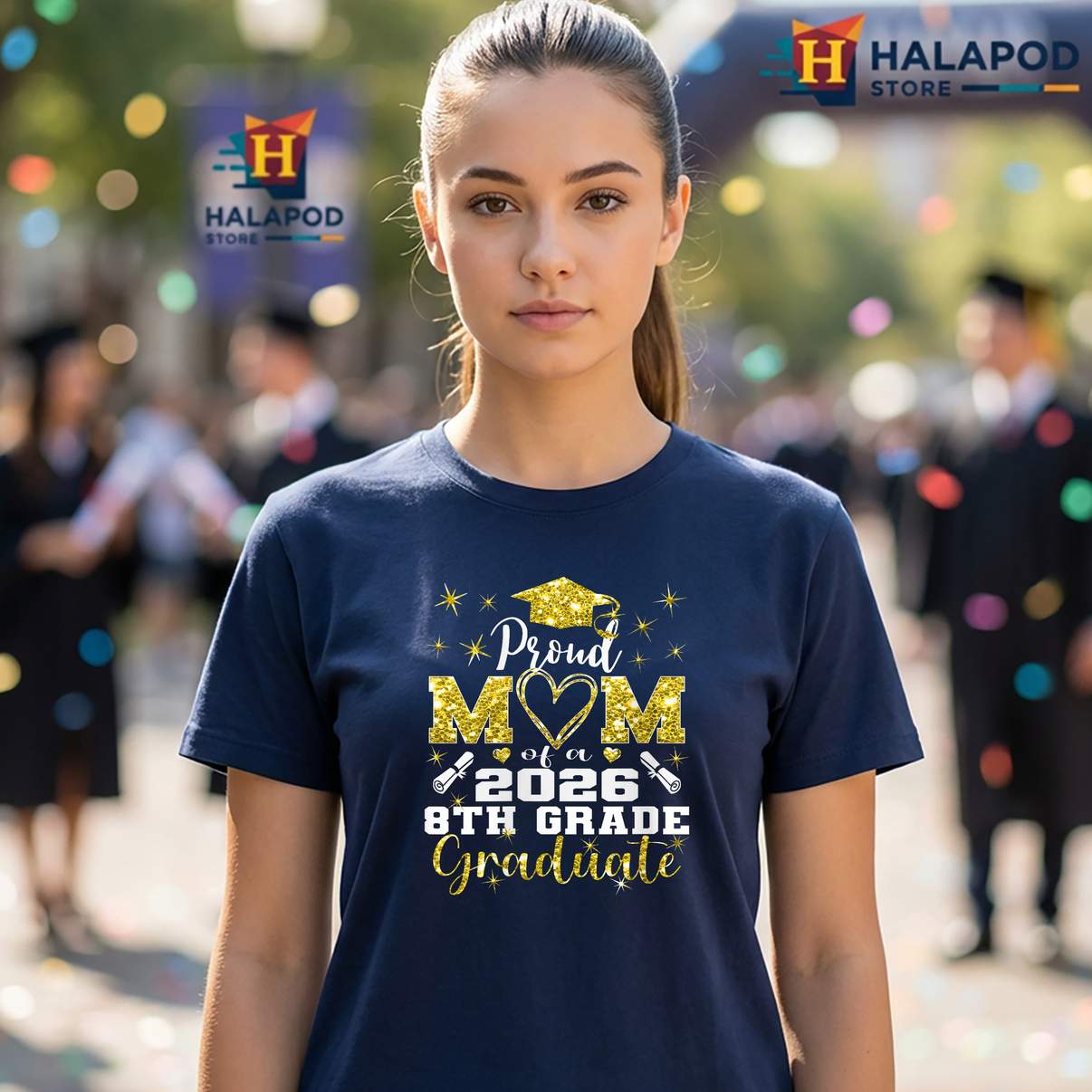 Proud Mom 8th Grade 2026 T-Shirt Middle Graduate Graduation Graphic For Womens