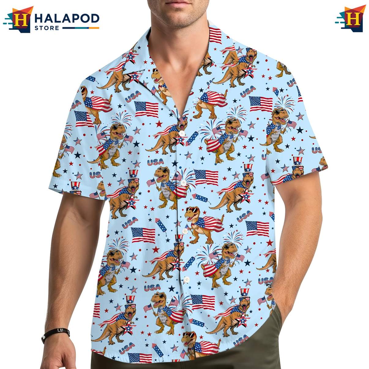Proud T Rex Hawaiian Shirt, Usa Flag Design For 4th Of July Celebrations