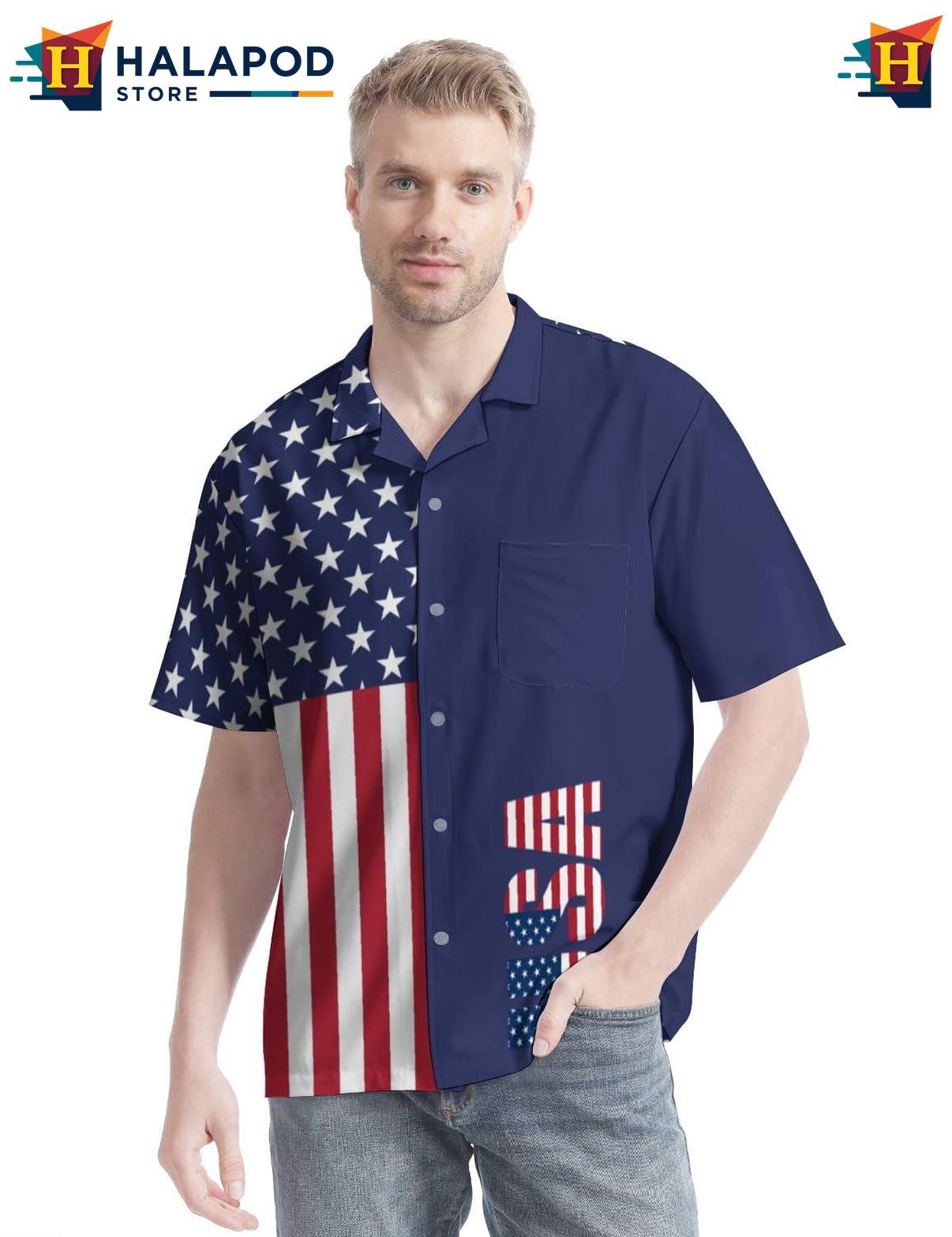 Proud Veteran Aloha Tee Shirt, Patriotic Short Sleeve Button Up Shirt With Usa Design
