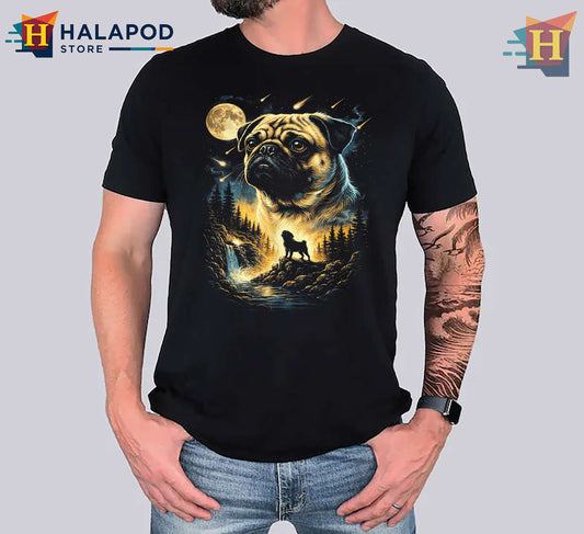 Pug Howling Moon Vintage Shirt 90s Funny Dog Graphic Tee