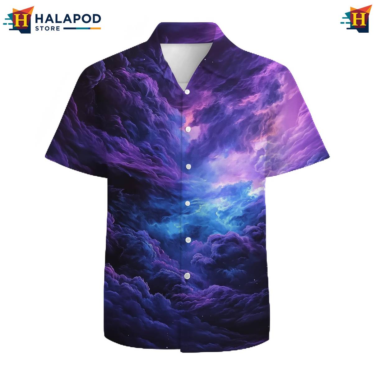 Purple Galaxy Cloud Hawaiian Shirt Mens Short Sleeve Floral Button Down