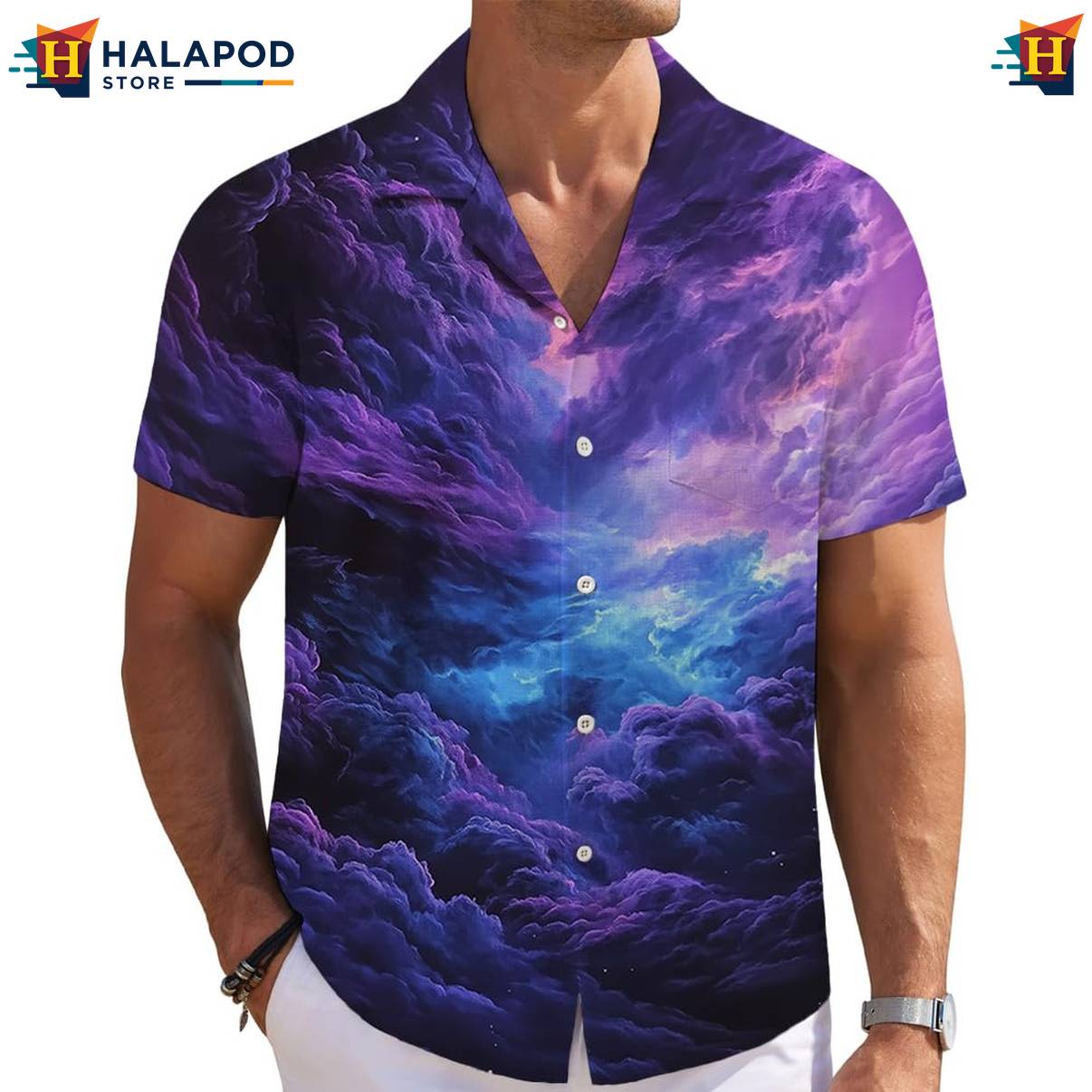 Purple Galaxy Cloud Short-sleeve button-up shirt Mens Short Sleeve Floral Button Down