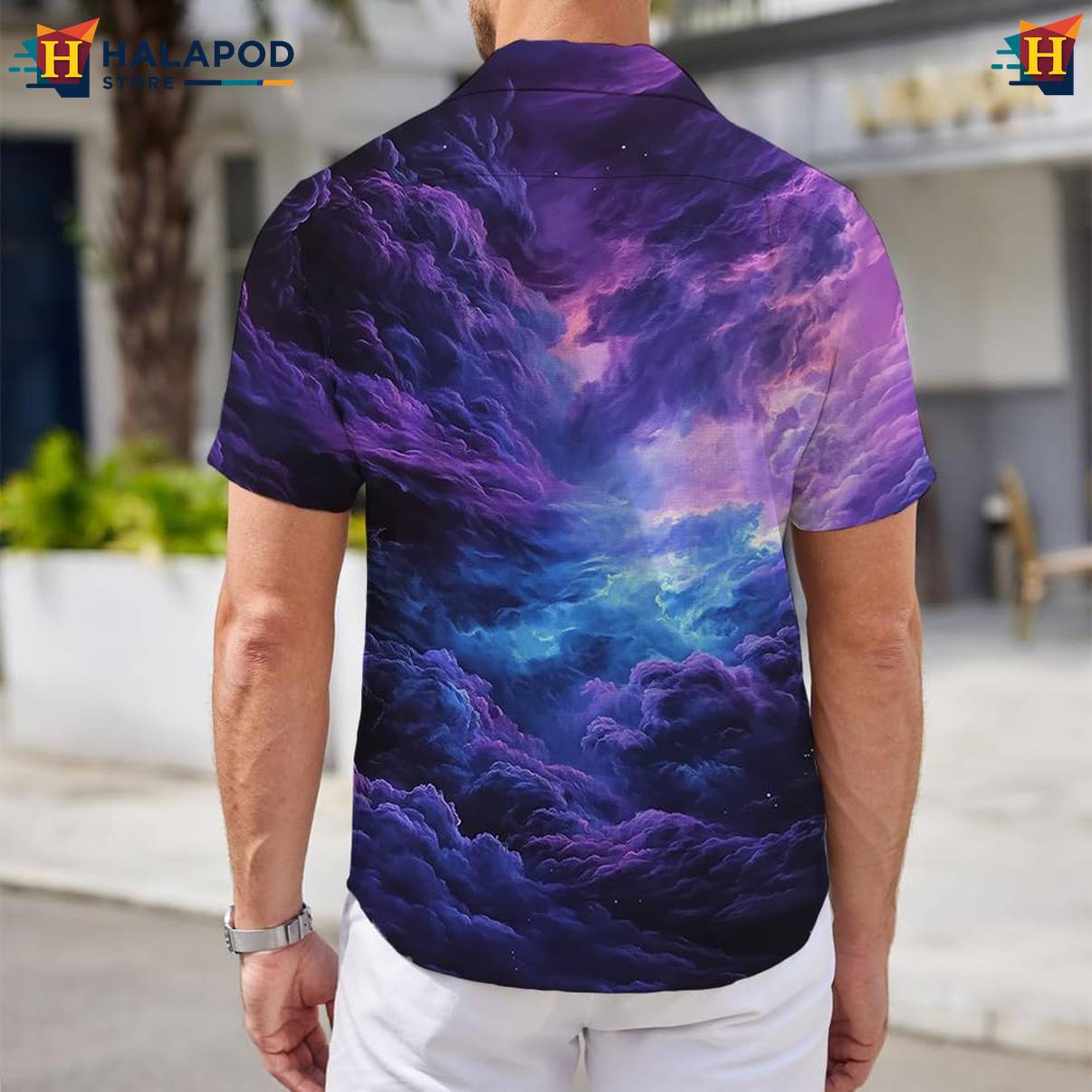 Purple Galaxy Cloud Aloha Shirt Mens Short Sleeve Floral Button Down