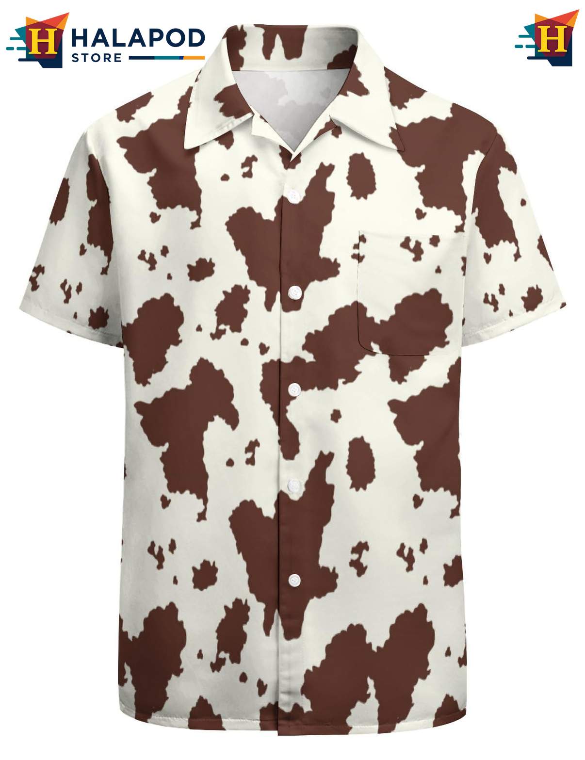 Quirky Cow Aloha Shirt, Fun Button Up Tropical Shirt With Playful Cow Print