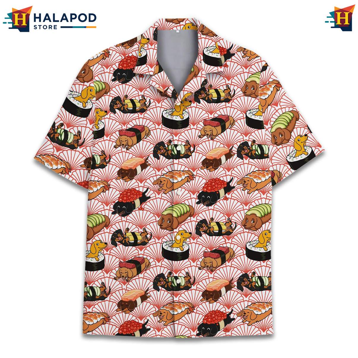 Quirky Dog Sushi Aloha TShirt, Playful Summer Shirt For Dog Lovers And Foodies