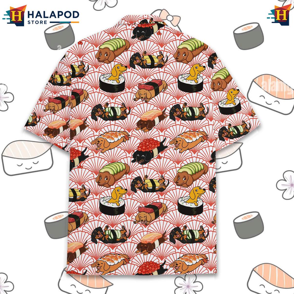 Quirky Dog Sushi Aloha Tee, Playful Summer Shirt For Dog Lovers And Foodies