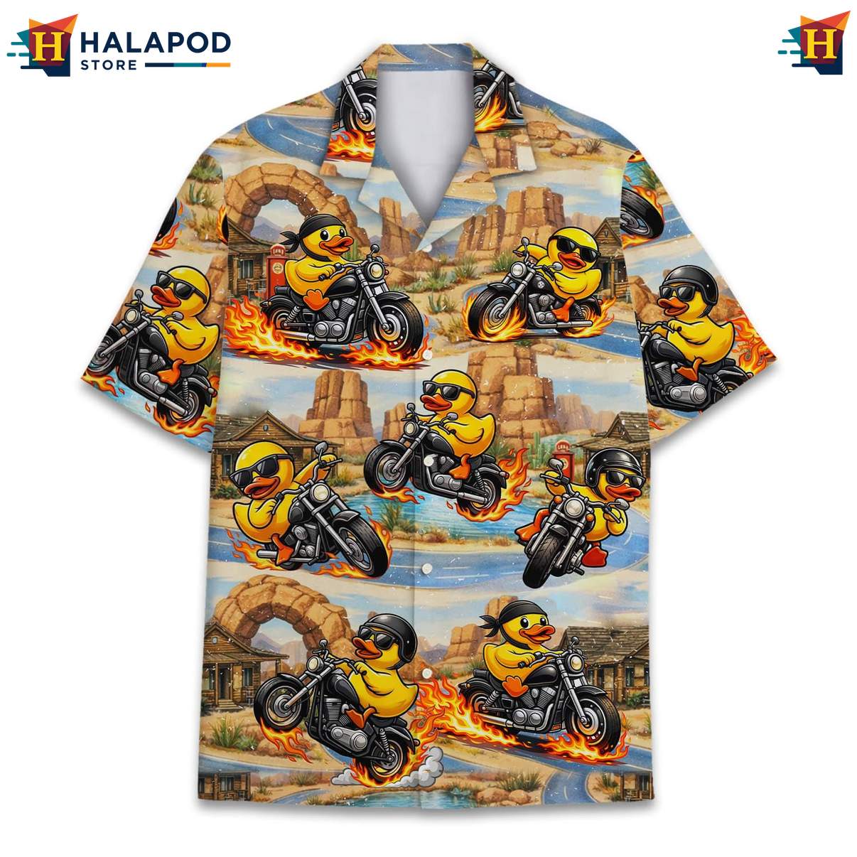 Quirky Duck Motorcycle Tropical Shirt, Cute Cat Design For Summer Beach Fun