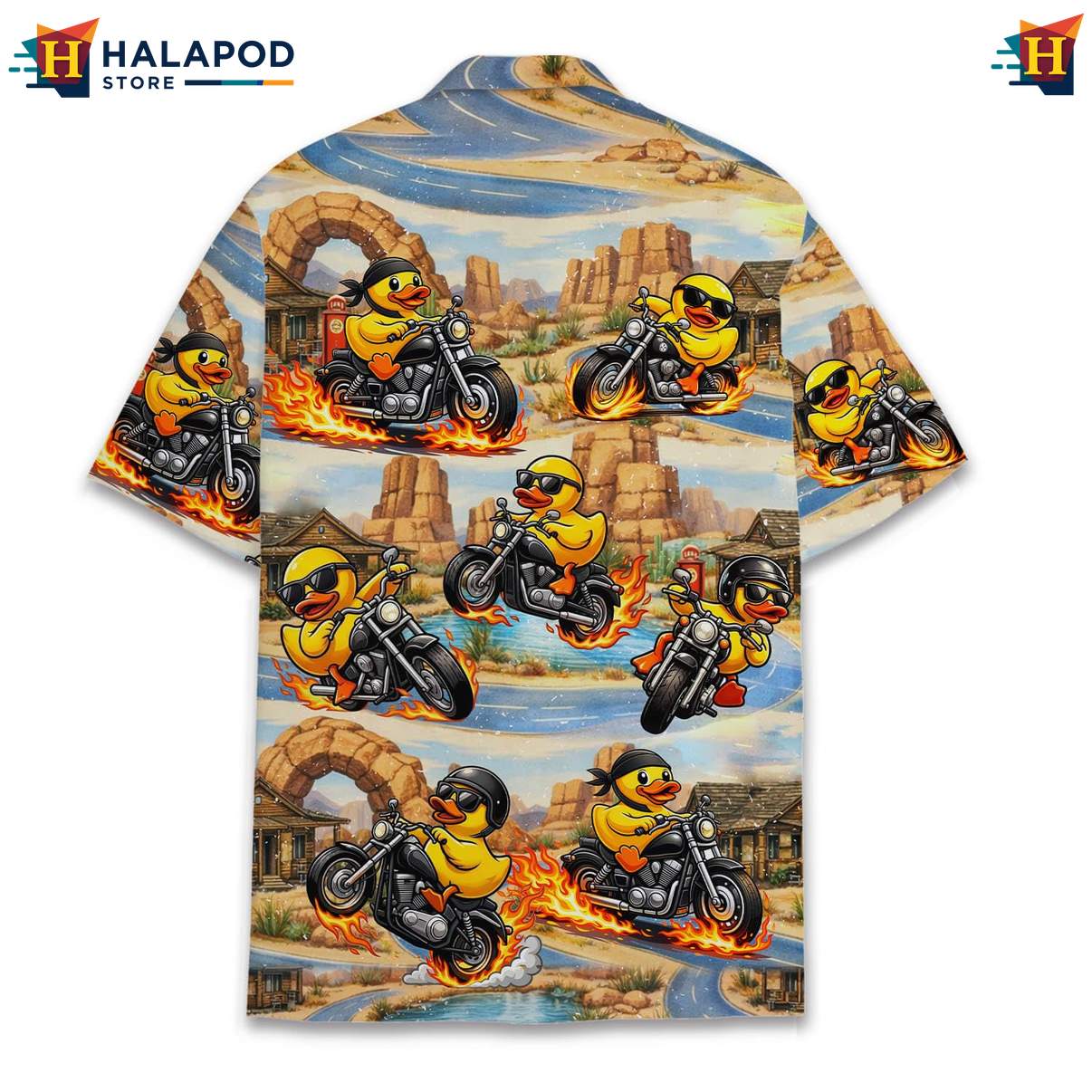 Quirky Duck Motorcycle Aloha Shirt, Cute Cat Design For Summer Beach Fun