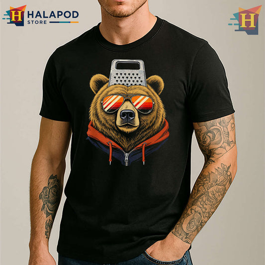 Quirky Food Joke Tee Retro Bear Cheese Grater Shirt Funny Kitchen Meme