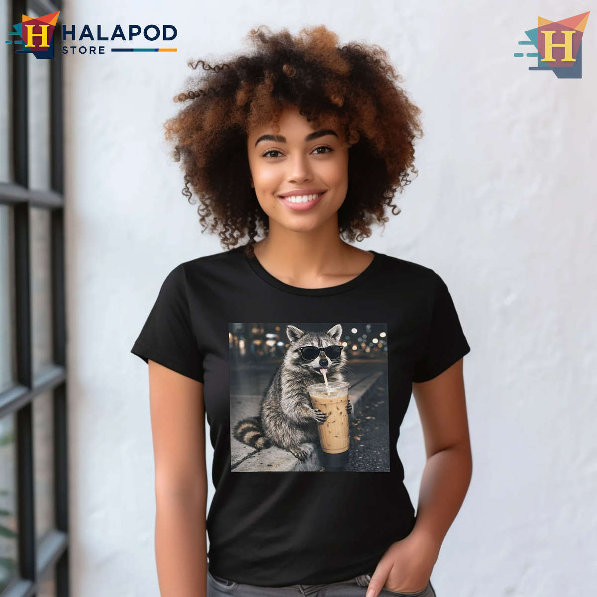 Raccoon Drinking Iced Coffee Shirt Funny Animal Meme Tee For Men Women