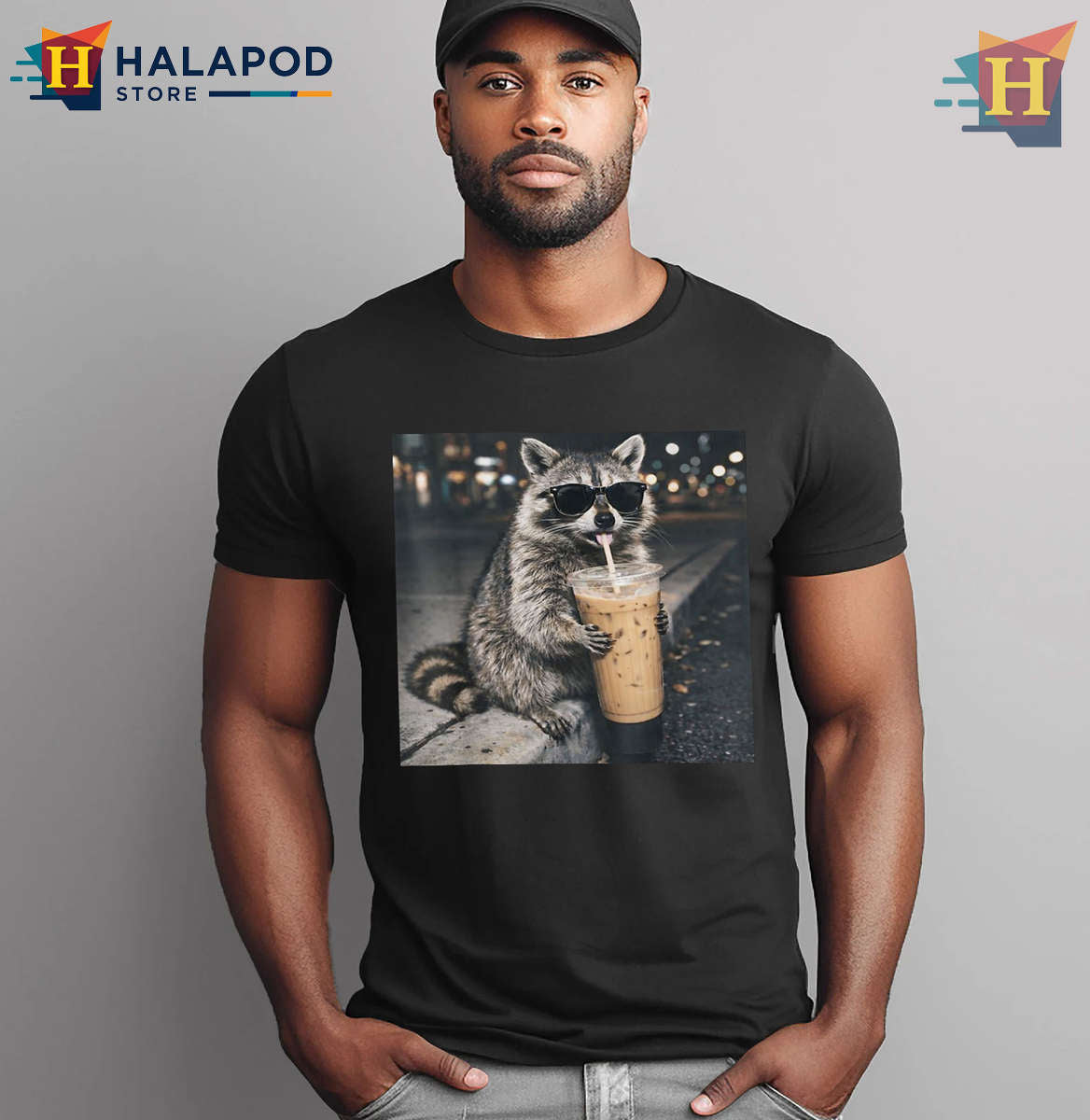 Raccoon Drinking Iced Coffee Shirt Funny Animal Meme Tee For Men Women