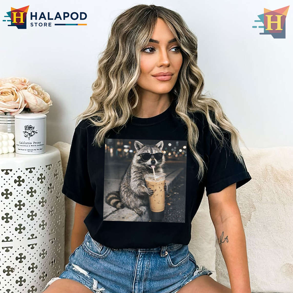 Raccoon Drinking Iced Coffee Shirt Funny Animal Meme Tee For Men Women
