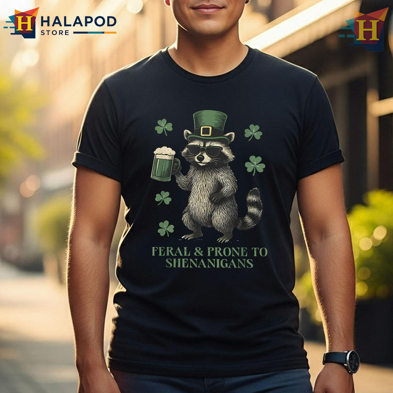 Raccoon Shenanigans Chaos Graphic Tee Funny Shirts For St Patrick's Day Party Wear