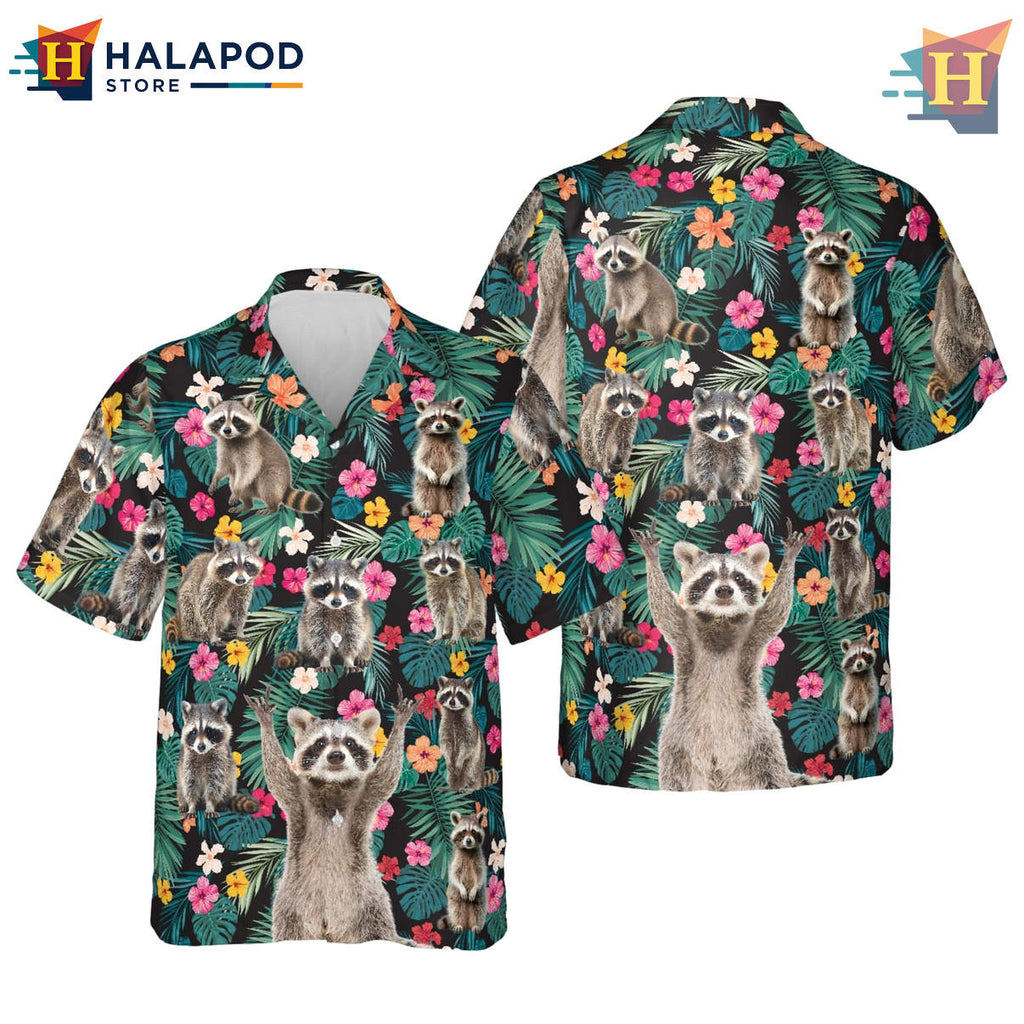 Raccoon Vacation Party Print Hawaiian Shirt Funny Tropical Floral Beach Fan Gear