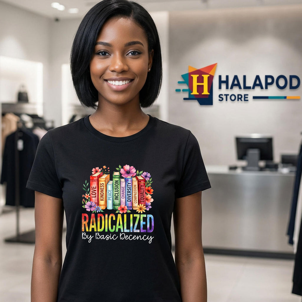 Radicalized By Basic Decency Feminist Shirt 2026 Book Flower LGBT Pride Gear