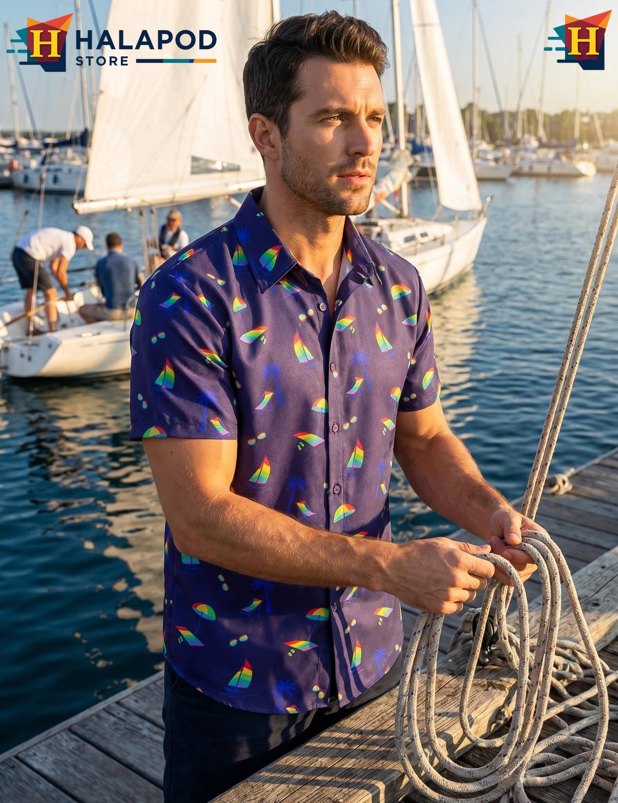 Rainbow Beach Tropical Short-sleeve button-up shirt Mens Aloha Button Down Short Sleeve