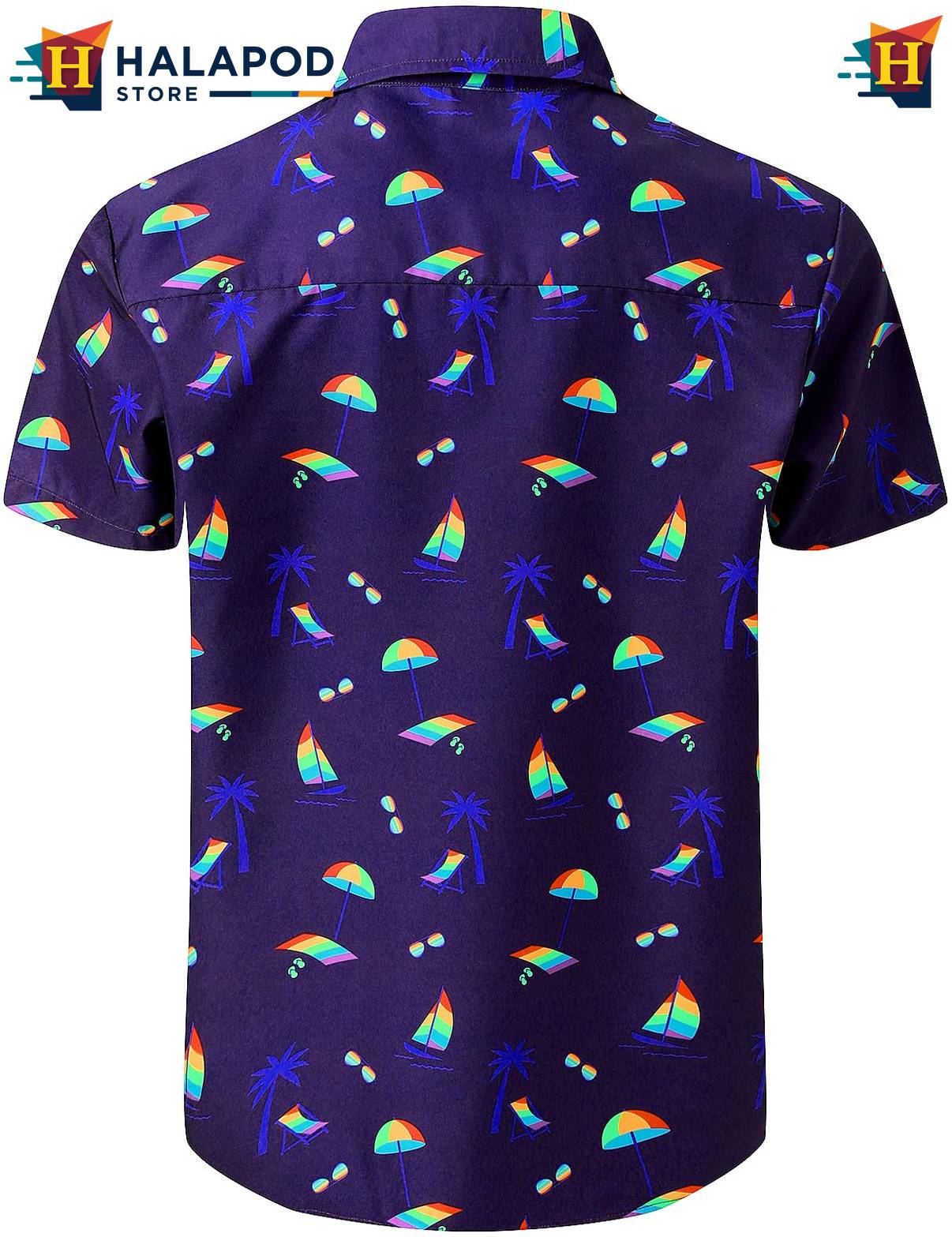 Rainbow Beach Tropical Short-sleeve button-up shirt Mens Aloha Button Down Short Sleeve