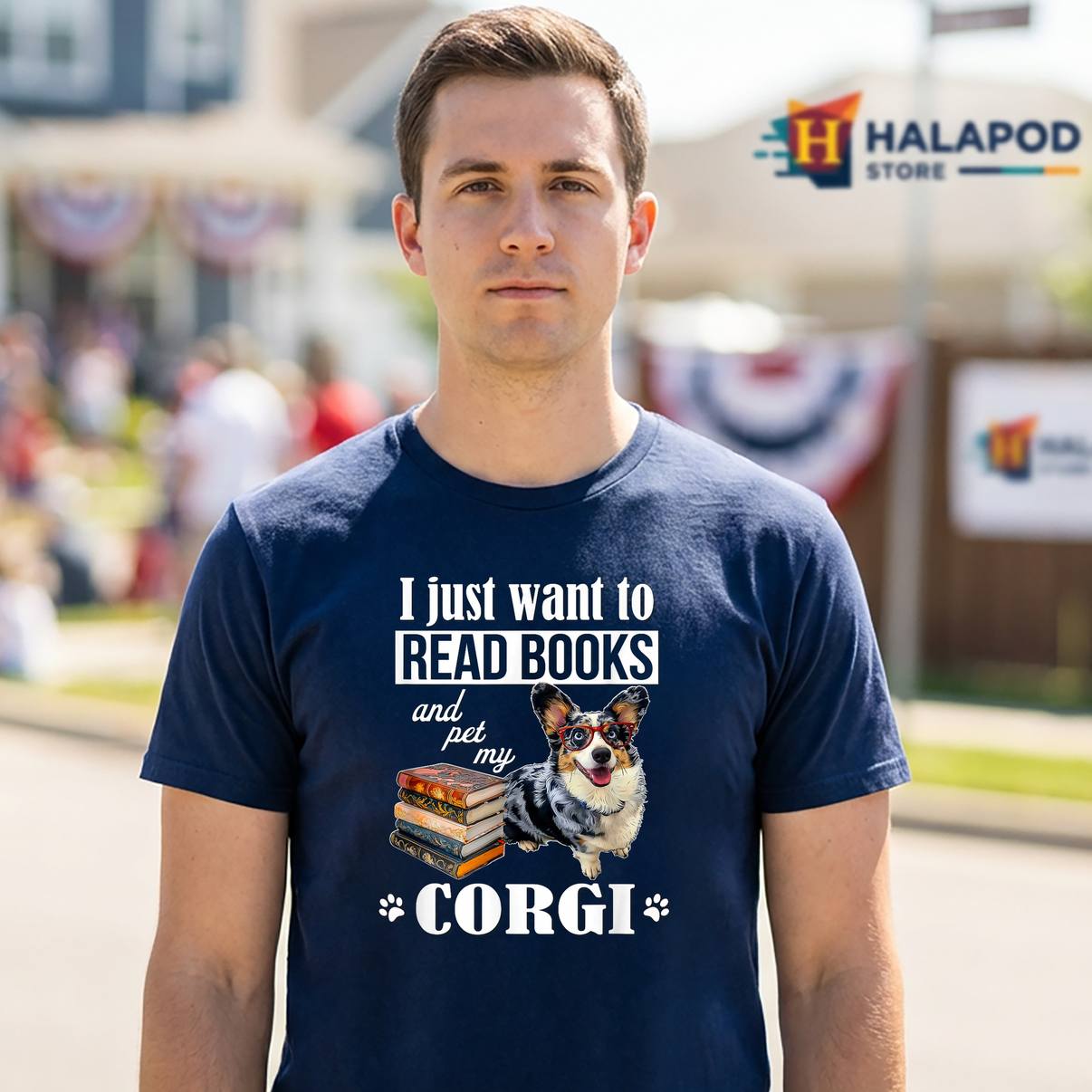 Read Books Pet My Blue Merle Tee Shirt Funny Corgi Lover Graphic Apparel Men