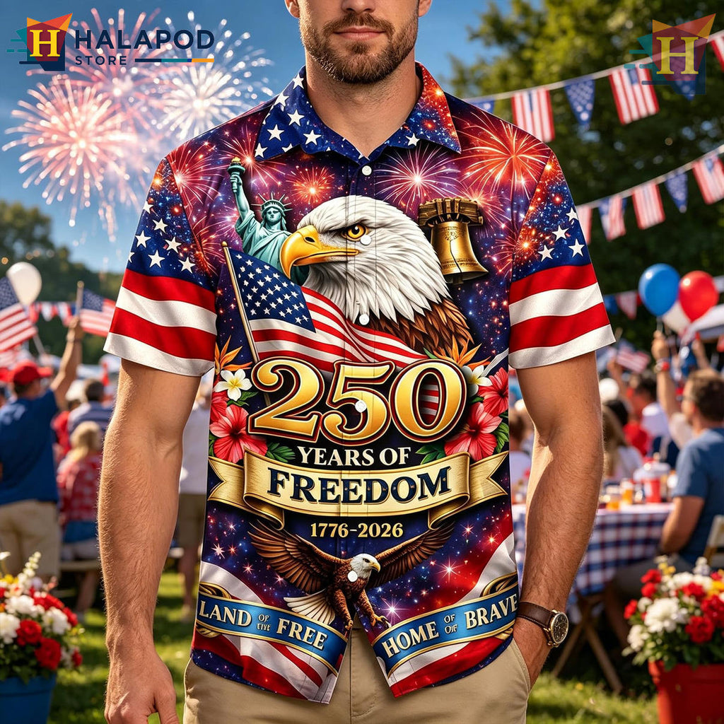 Red America 250th Hawaiian Shirt 2026 Patriotic Fathers Independence Apparel