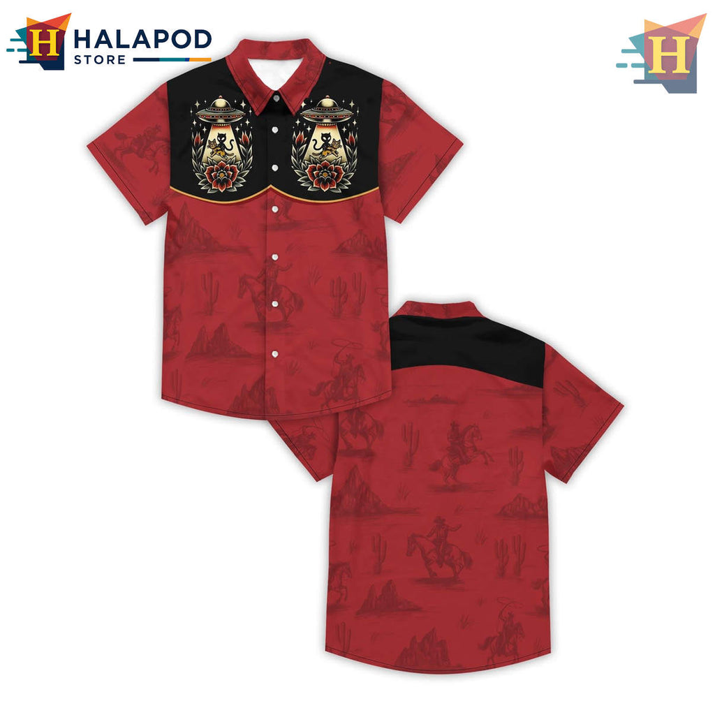 Red Hawaiian Shirt Summer Beach Tropical Vacation Print Casual Aloha Mens Apparel