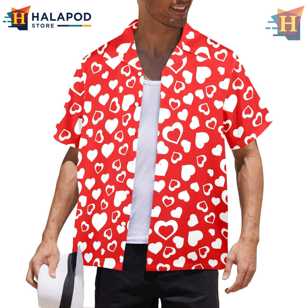 Red Heart Glow Hawaiian Shirt Funny Tropical Summer Beach Party Casual Fan Gear