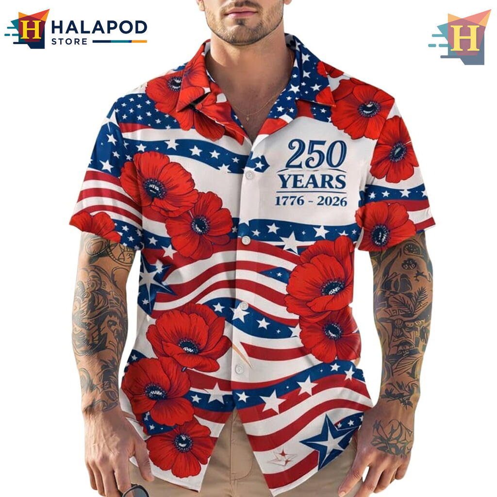 Red Patriotic 250th Anniversary Hawaiian Shirt 2026 Independence Fan Apparel
