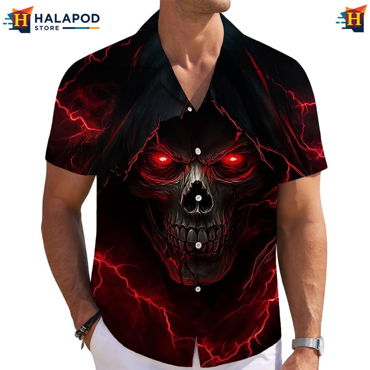 Red Skull Tropical Short-sleeve button-up shirt Mens Short Sleeve Floral Button Down Mens
